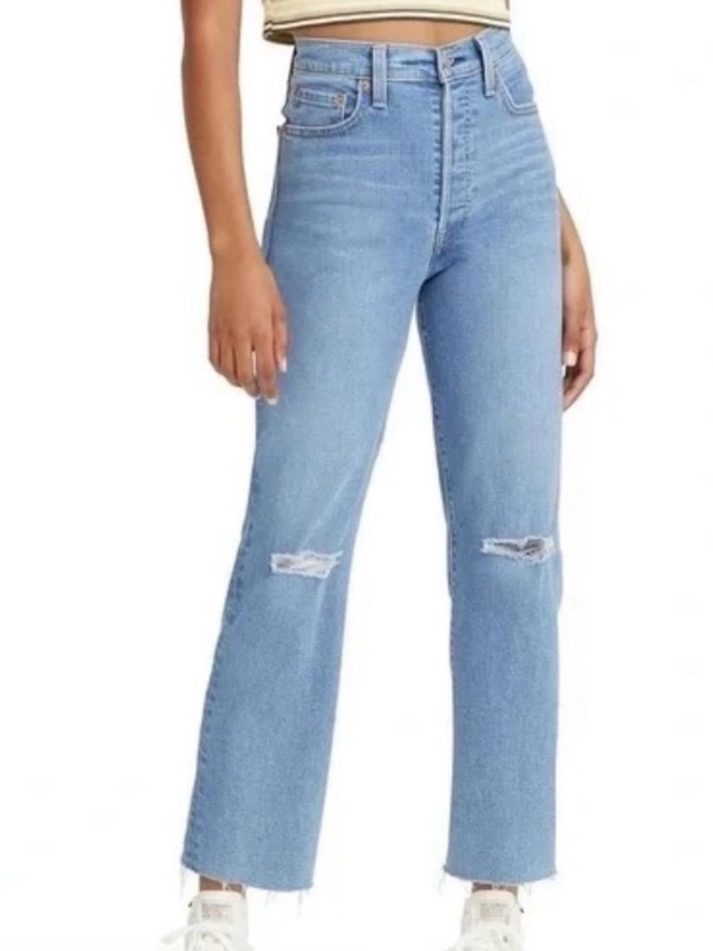 Levi’s sz 28 Rib Cage Straight Ankle Ripped Distressed Denim Jeans High Rise